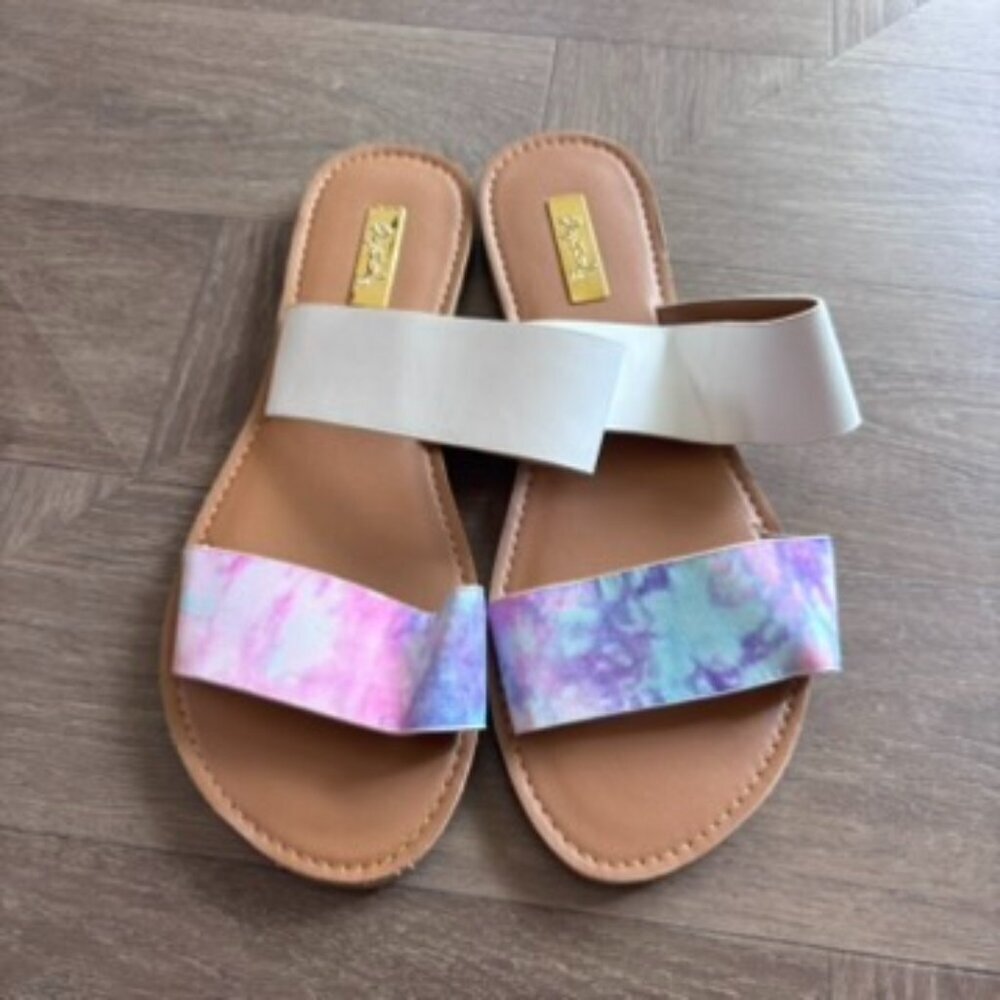 NWT Qupid Athena Sandals- Pink Tie Dye - Picture 2 of 7